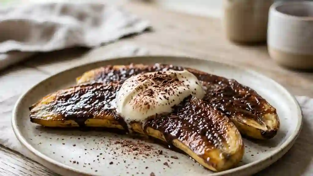 Bananes fondues au chocolat noir et caramel - Photo de présentation