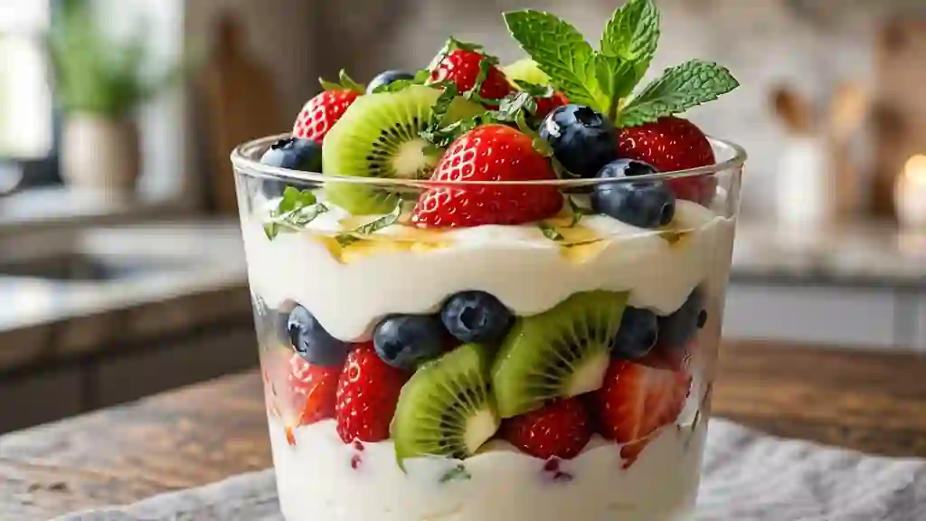 Onctueux de mascarpone et fruits frais au miel - Photo de présentation
