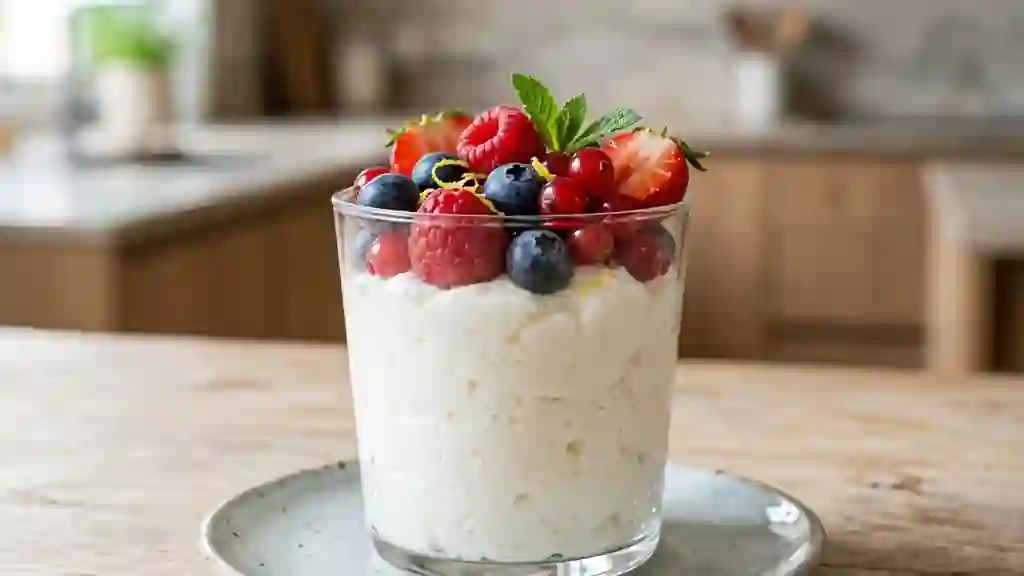 Nuage de crème vanillée et fruits rouges - Photo de présentation