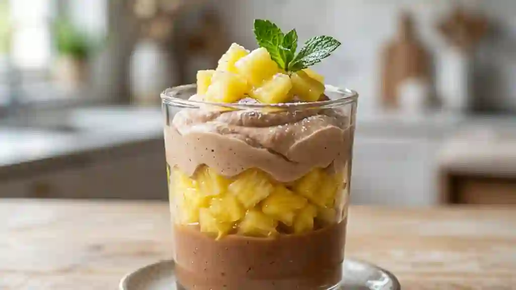 Verrine fondante marron et ananas frais - Photo de présentation