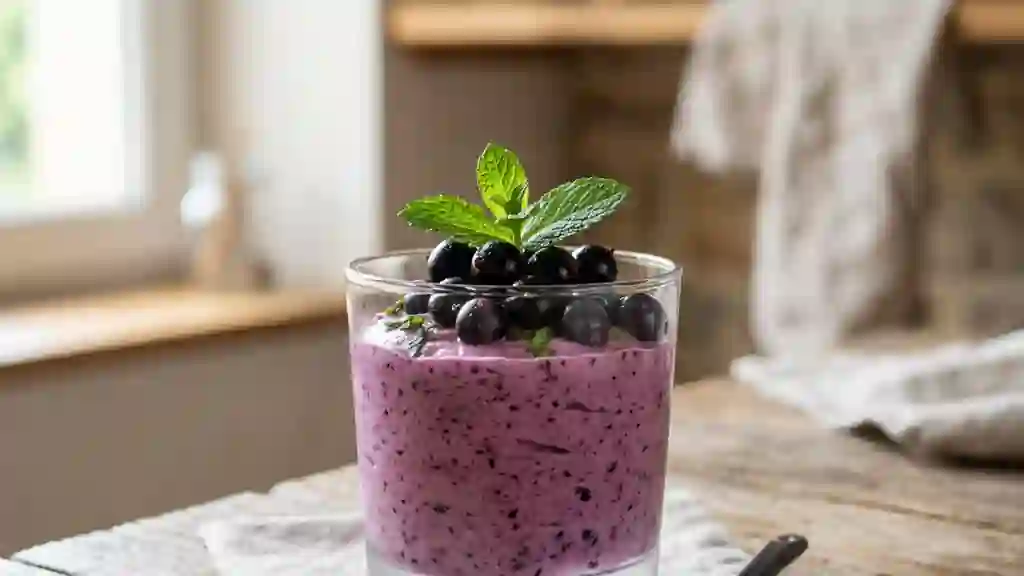 Mousse aérienne au cassis et menthe fraîche - Photo de présentation