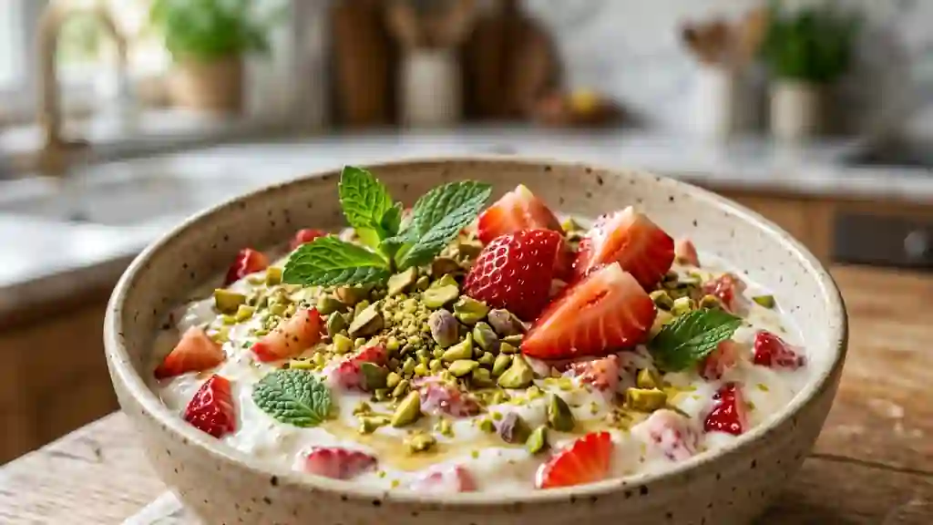 Fraises juteuses et pistaches au miel - Photo de présentation