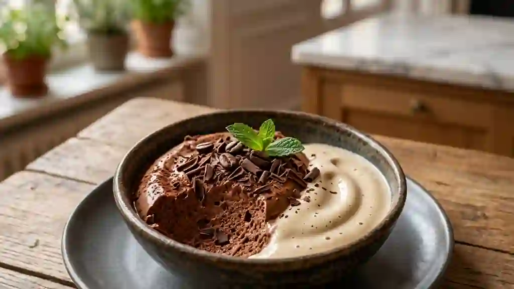 Mousse chocolat intense et crème café veloutée - Photo de présentation