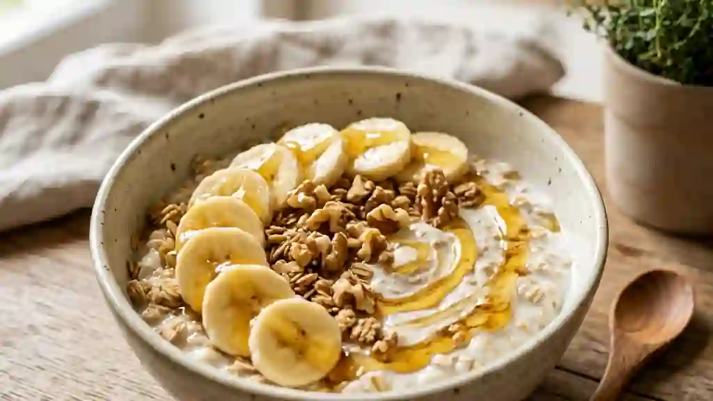 Bowl onctueux banane, miel et noix - Photo de présentation
