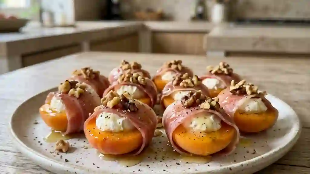 Abricots fondants au chèvre frais et jambon - Photo de présentation