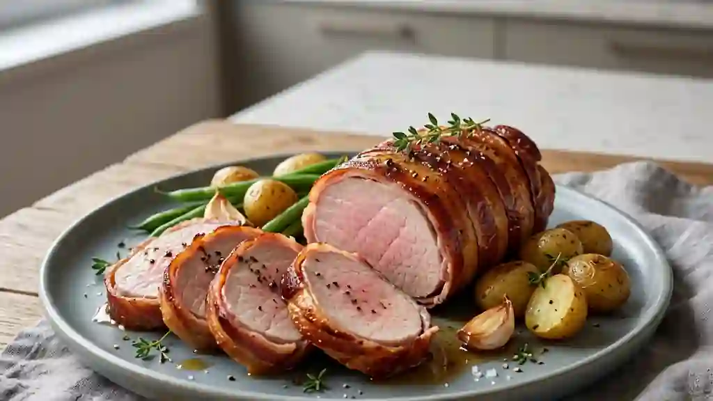 Filet de porc au lard croustillant et thym - Photo de présentation