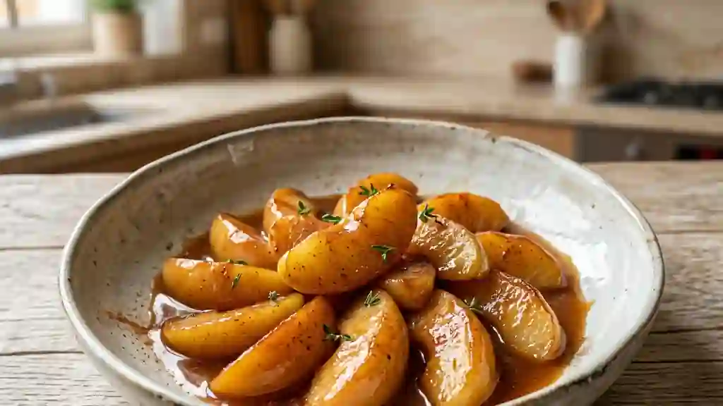 Pommes fondantes au caramel et cannelle - Photo de présentation