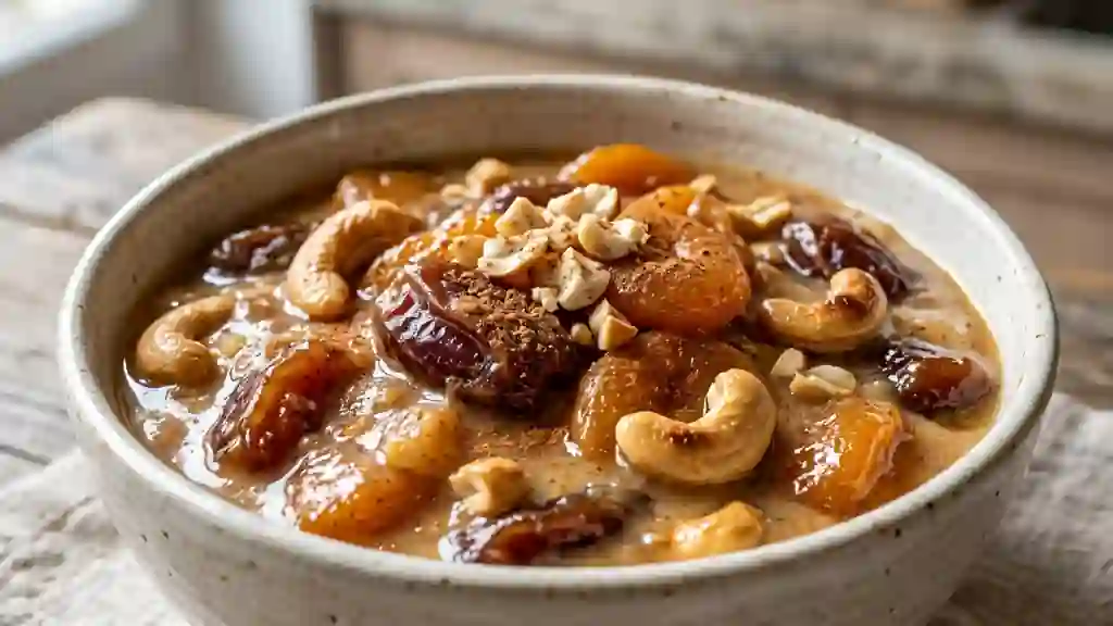 Crème fondante aux dattes, abricots et cajou - Photo de présentation