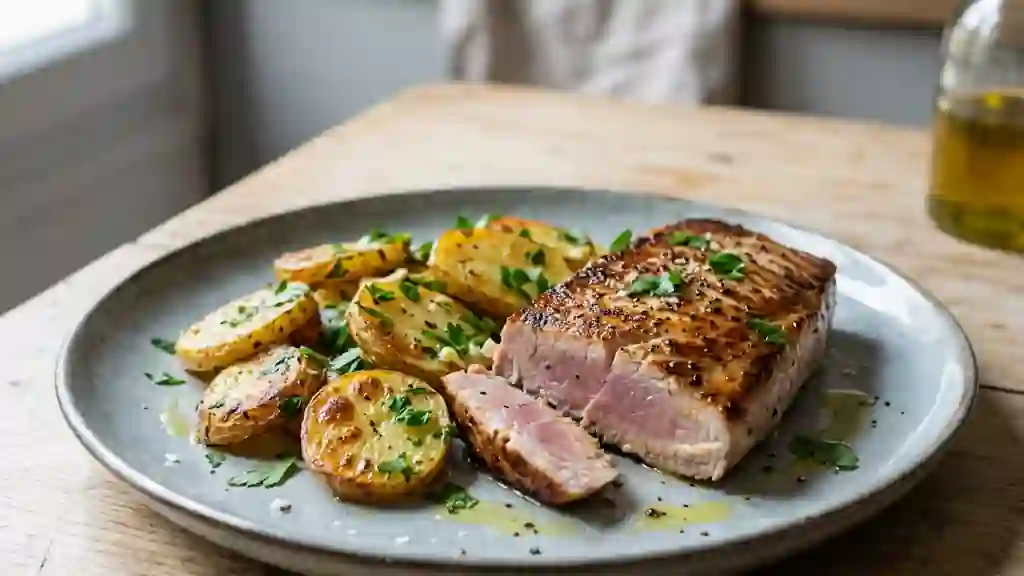 Bonite saisie et pommes de terre fondantes - Photo de présentation