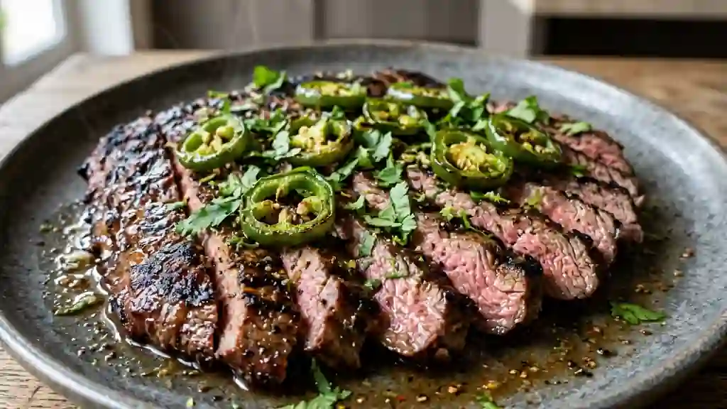 Carne a la plancha juteuse et pimentée - Photo de présentation