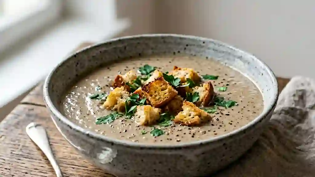 Velouté de champignons onctueux et croûtons dorés - Photo de présentation