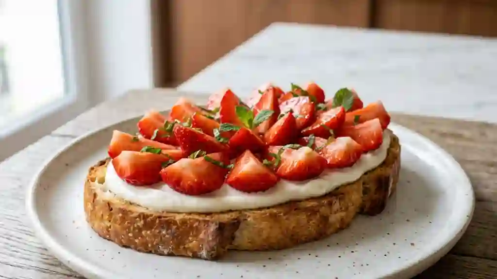 Tartines craquantes aux fraises et fromage blanc - Photo de présentation