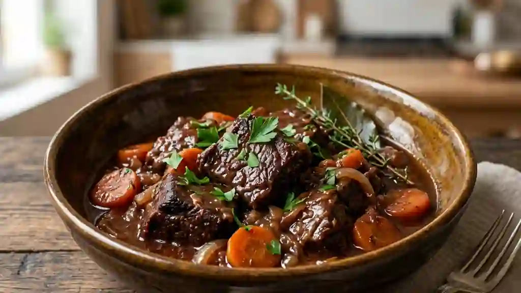 Daube de joue de bœuf fondante au vin rouge - Photo de présentation