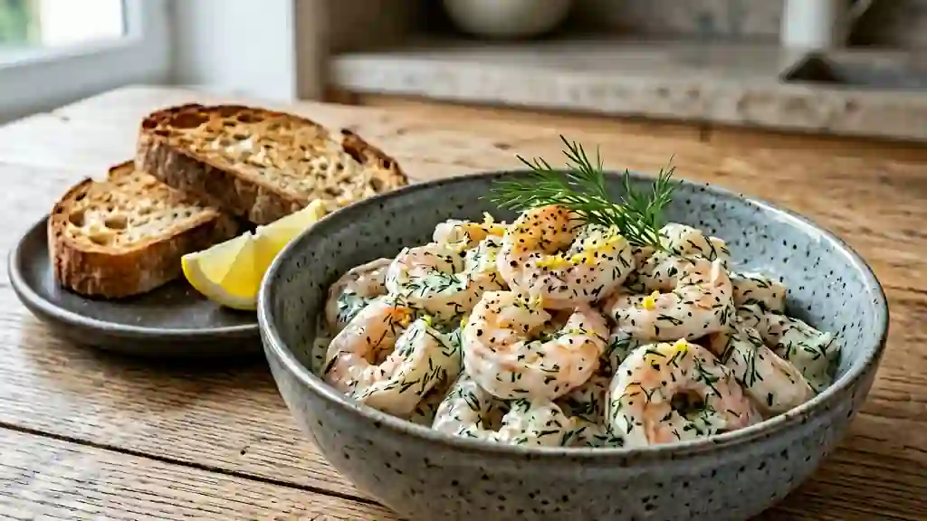 Crevettes fraîches au yaourt et à l'aneth - Photo de présentation