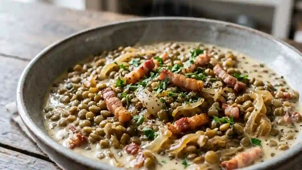 Lentilles crémeuses aux lardons fumés - Photo de présentation