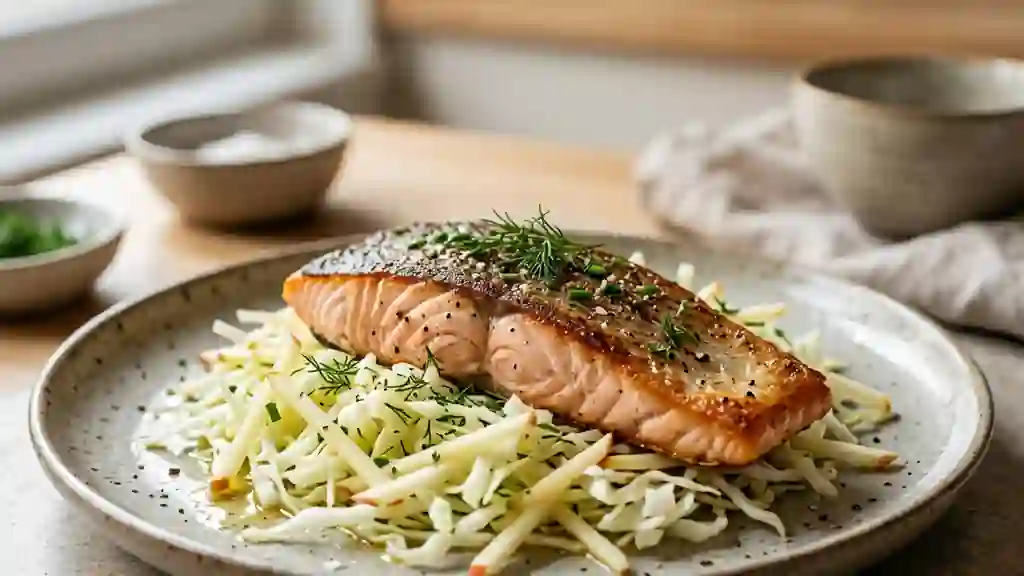 Truite saumonée, chou croquant et pomme acidulée - Photo de présentation