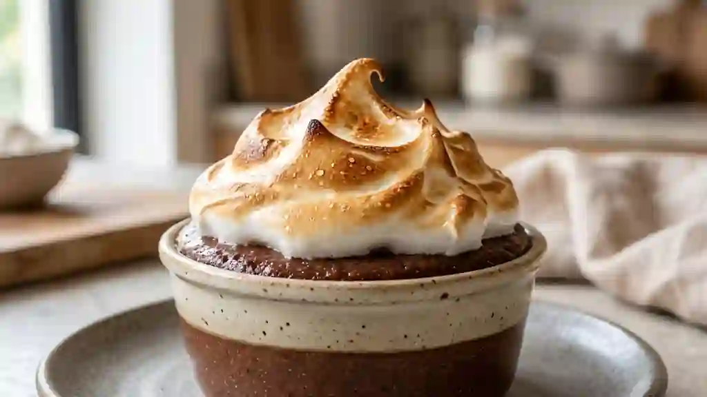 Semoule onctueuse au cacao et meringue dorée - Photo de présentation