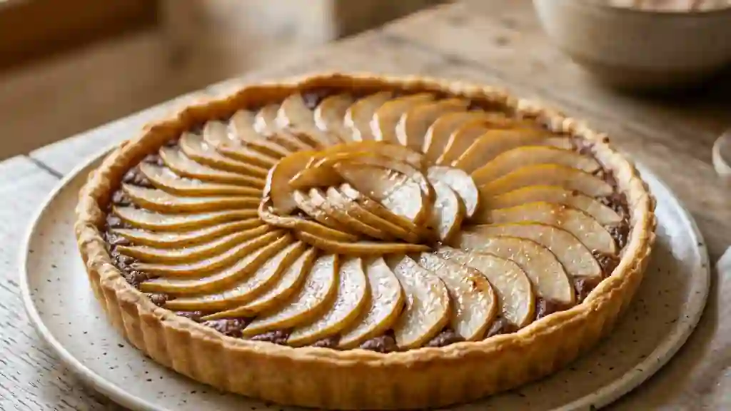 Tarte fondante poire et crème de marron - Photo de présentation