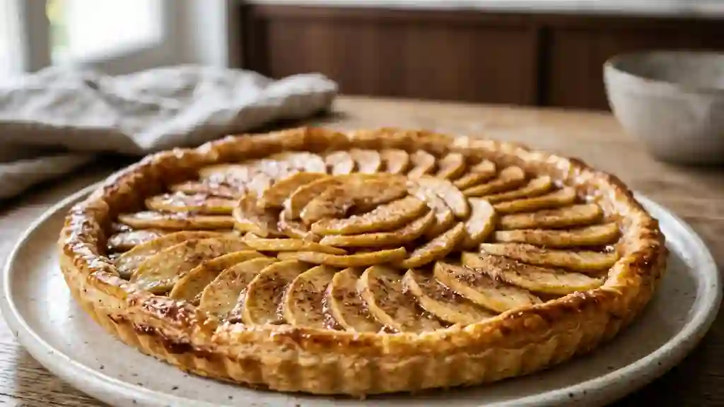 Tarte aux pommes croustillante et cannelle ambrée - Photo de présentation