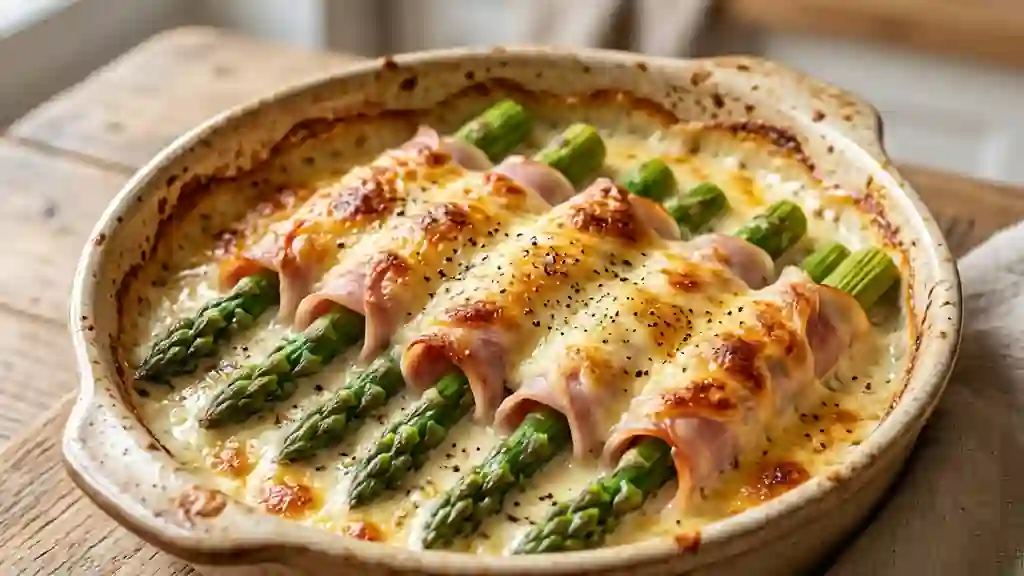 Asperges fondantes au jambon gratinées - Photo de présentation