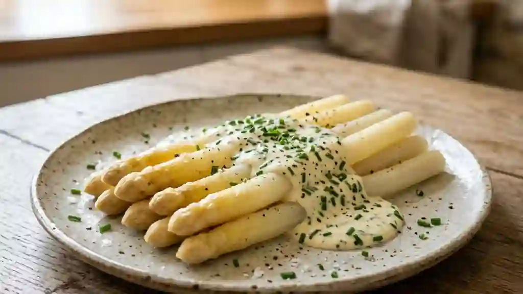 Asperges fondantes et crème ciboulette - Photo de présentation