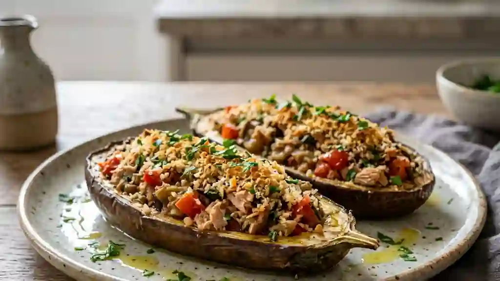 Aubergines farcies au thon gratinées - Photo de présentation