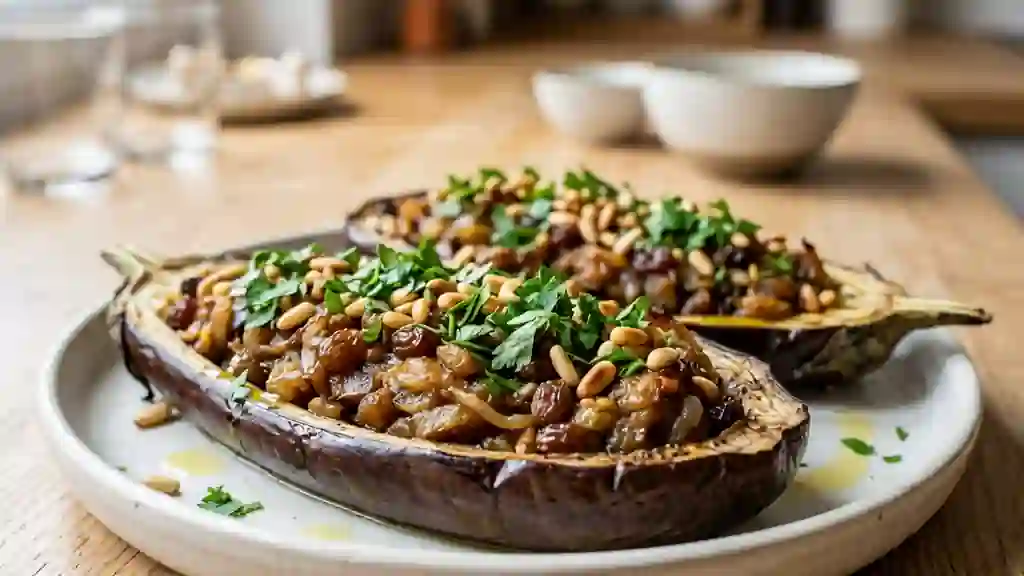 Aubergines Fondantes aux Pignons et Raisins - Photo de présentation