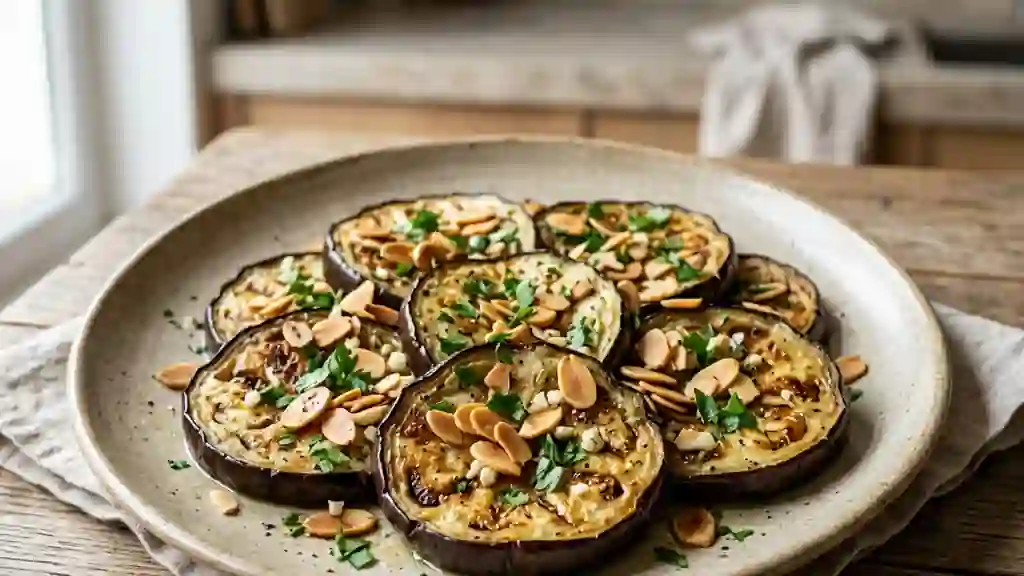 Aubergines fondantes et amandes croquantes - Photo de présentation