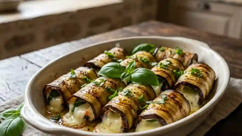 Roulés d'aubergines grillées et mozzarella filante - Photo de présentation