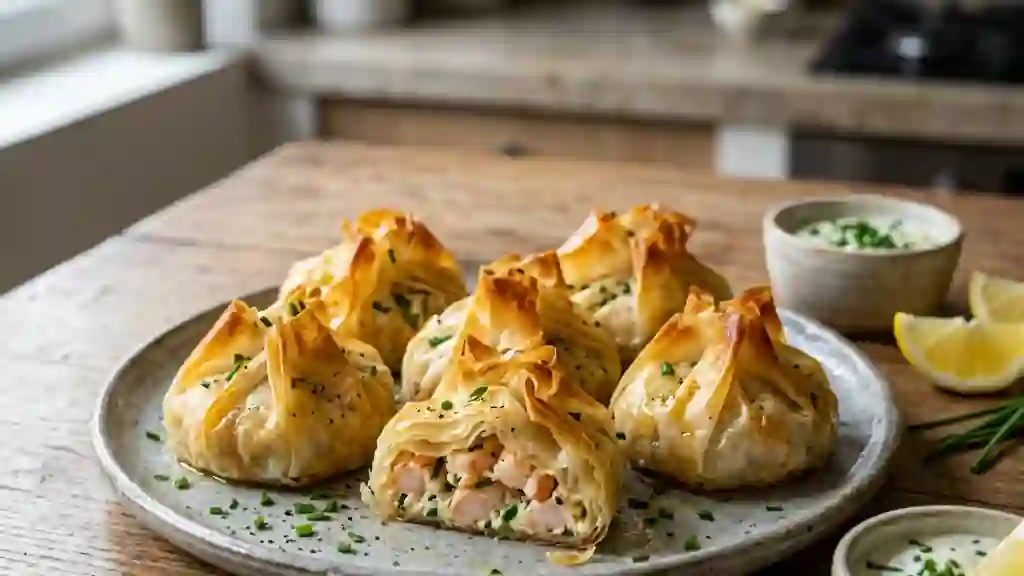Bouchées croustillantes crevettes et fromage frais - Photo de présentation