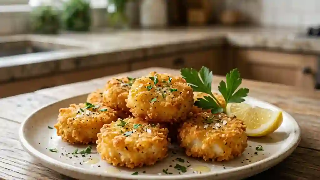 Croquettes de cabillaud et crevettes dorées - Photo de présentation
