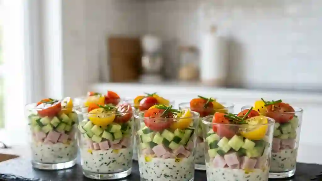 Bouchées fraîches jambon et crème de ciboulette - Photo de présentation