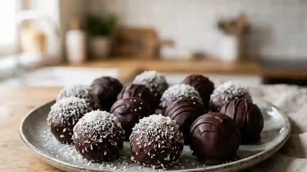 Boules de coco fondantes au chocolat craquant - Photo de présentation