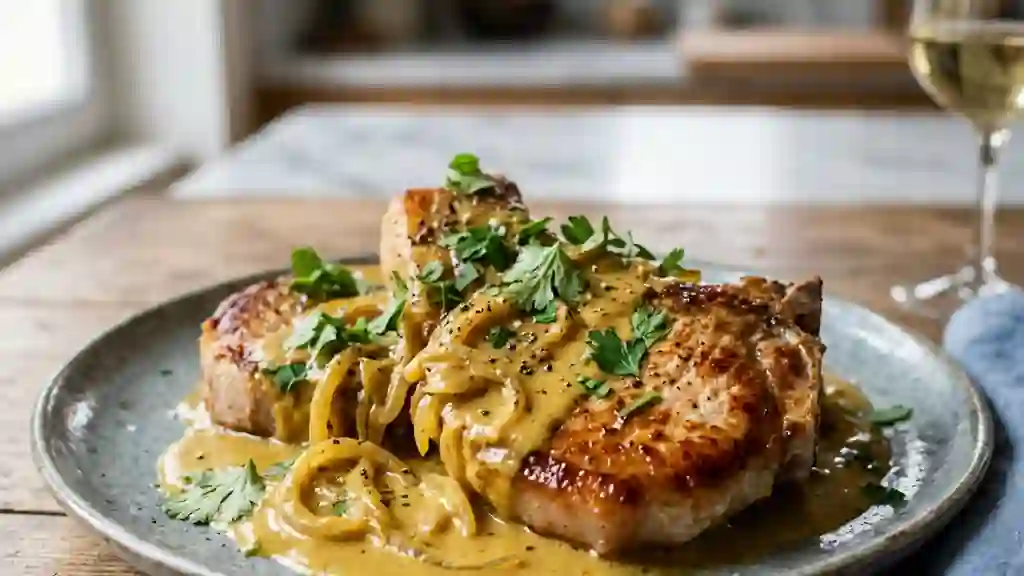 Côtes de porc crème de curry fondante - Photo de présentation