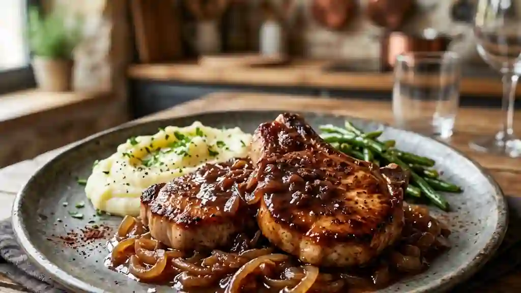 Côtes de porc laquées au cacao et oignons - Photo de présentation