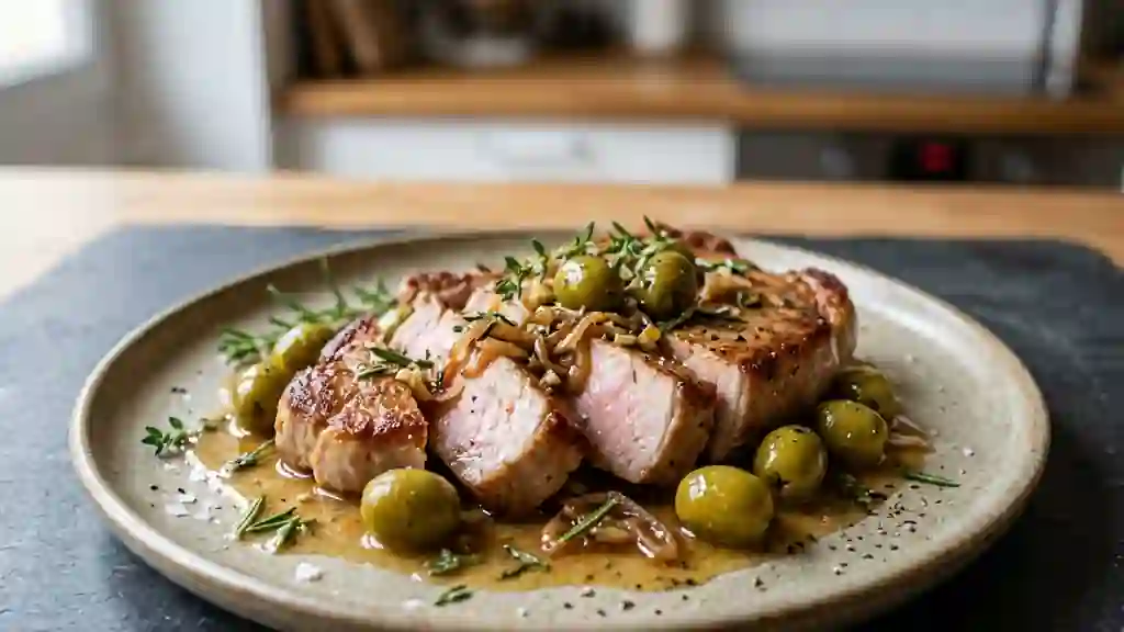 Côtes de porc juteuses aux olives et romarin - Photo de présentation