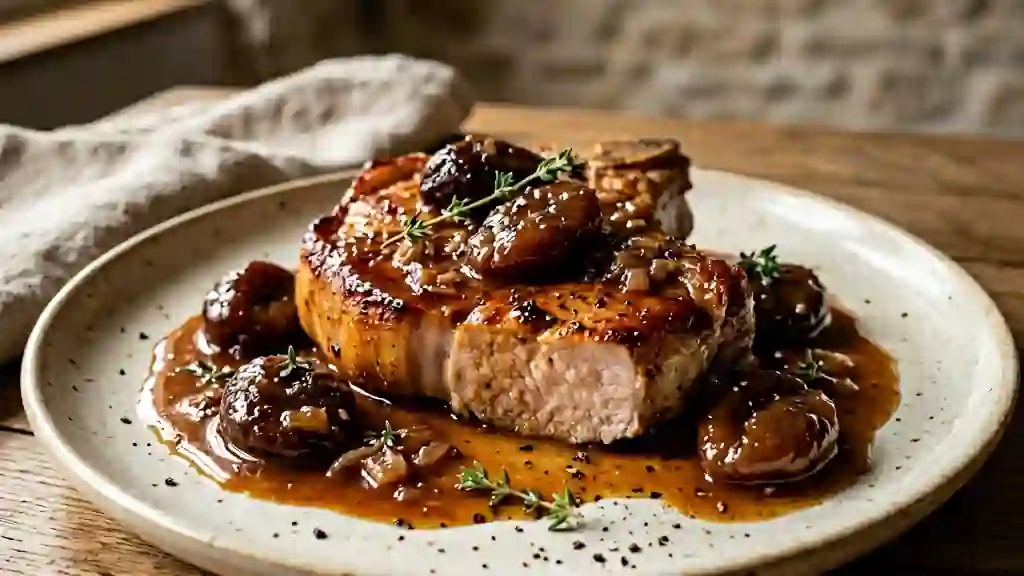 Côtes de porc fondantes au Vouvray et pruneaux - Photo de présentation