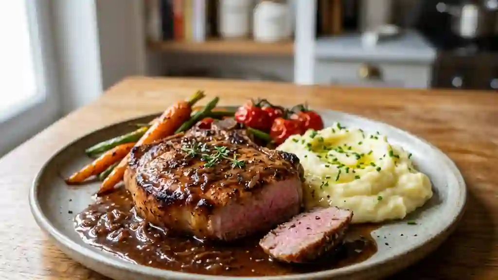 Côtes de porc au Cognac et échalotes fondues - Photo de présentation