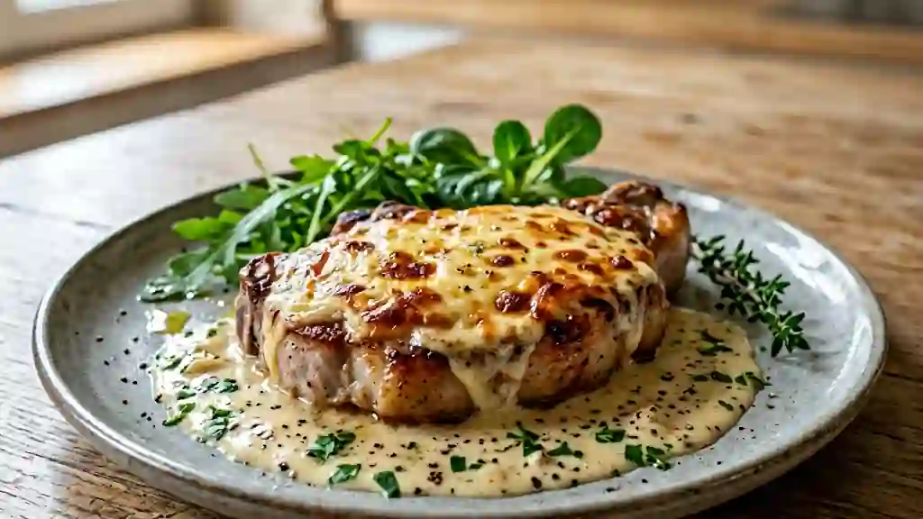 Côtes de porc gratinées au gruyère fondant - Photo de présentation