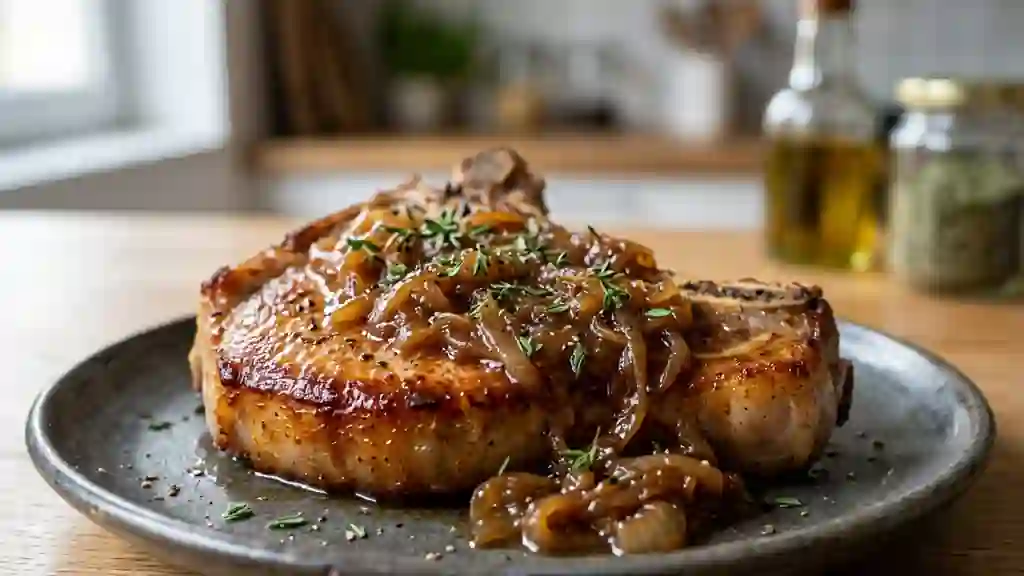 Côtes de porc fondantes aux oignons caramélisés - Photo de présentation
