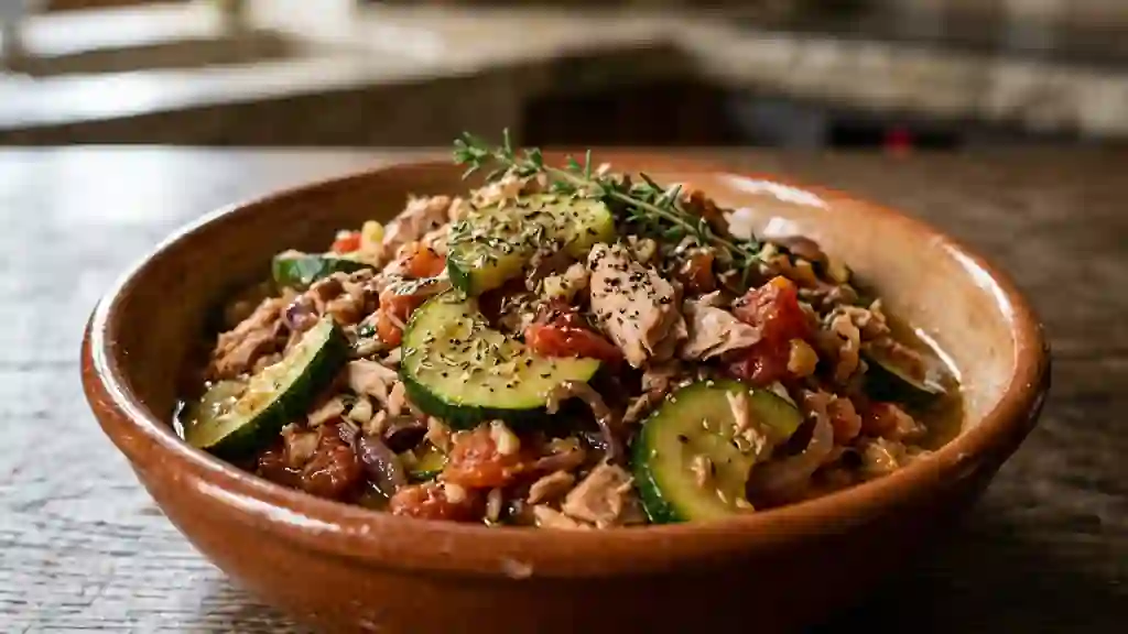 Poêlée de courgettes au thon et aromates - Photo de présentation
