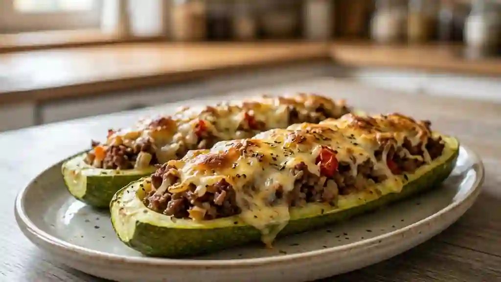 Courgettes farcies au bœuf et fromage fondant - Photo de présentation