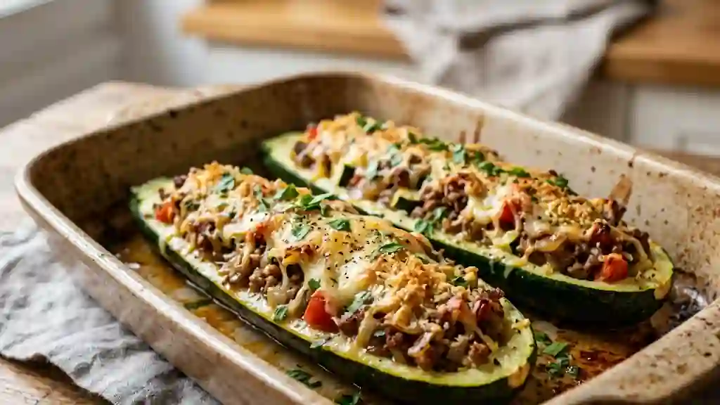 Courgettes farcies au four et fromage fondu - Photo de présentation