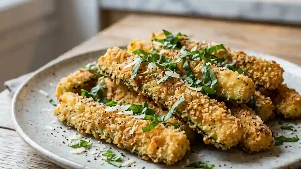 Courgettes frites croustillantes au parmesan - Photo de présentation