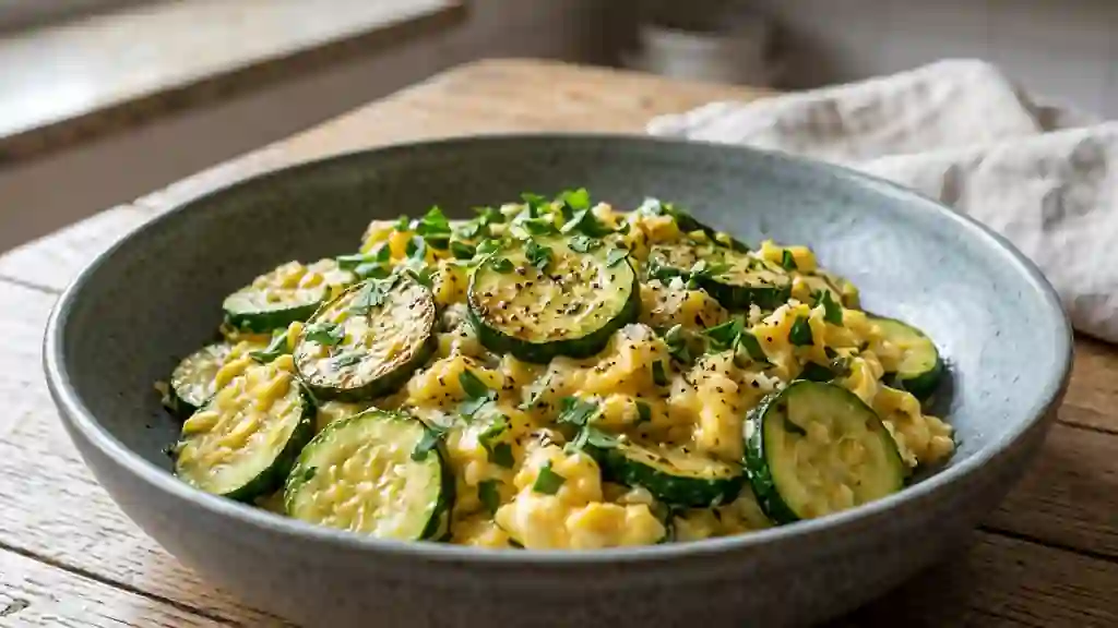 Poêlée de courgettes fondantes aux œufs - Photo de présentation