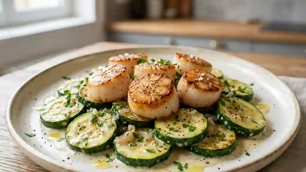 Noix de Saint-Jacques fondantes aux courgettes - Photo de présentation