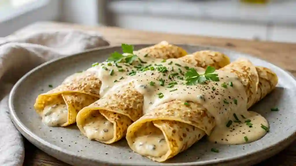Crêpes fondantes à la béchamel de roquefort - Photo de présentation
