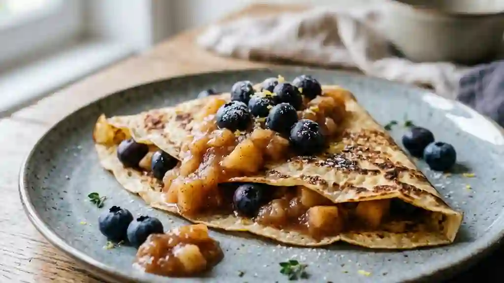 Crêpes aux myrtilles et compote pomme-cannelle - Photo de présentation