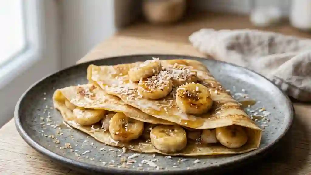 Crêpes Moelleuses Banane et Coco Grillée - Photo de présentation