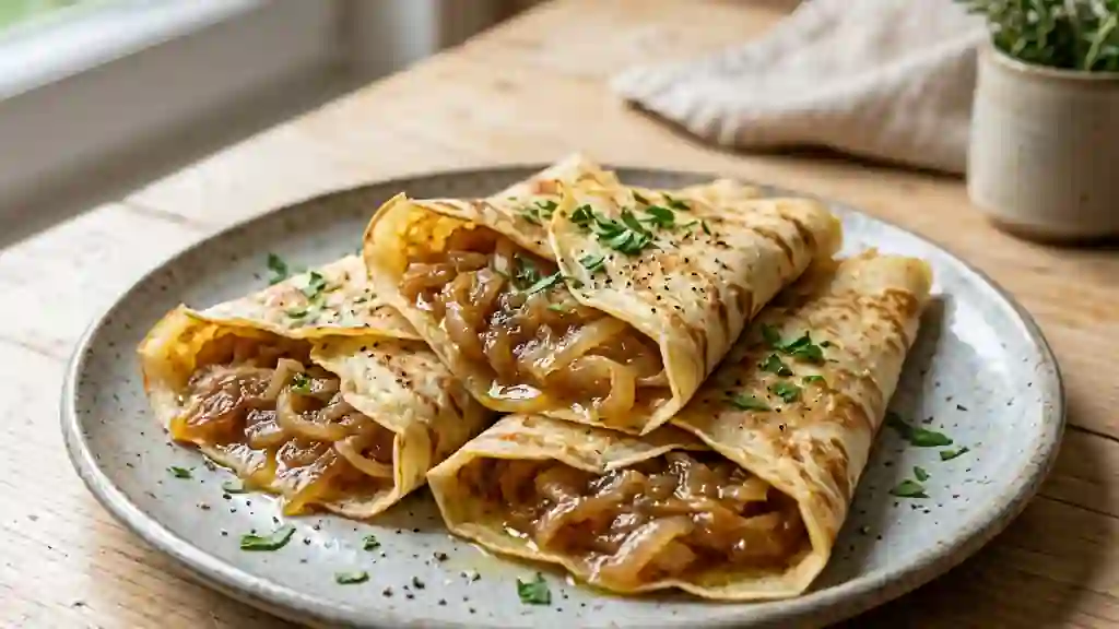 Crêpes dorées à la compotée d'oignons doux - Photo de présentation